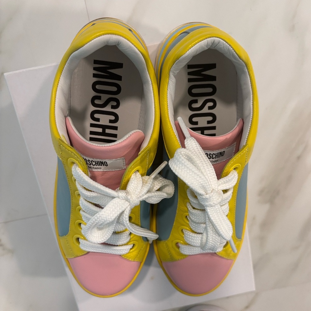 Moschino Pastel Pink Blue Yellow Platform Sneakers - Picture 3 of 8